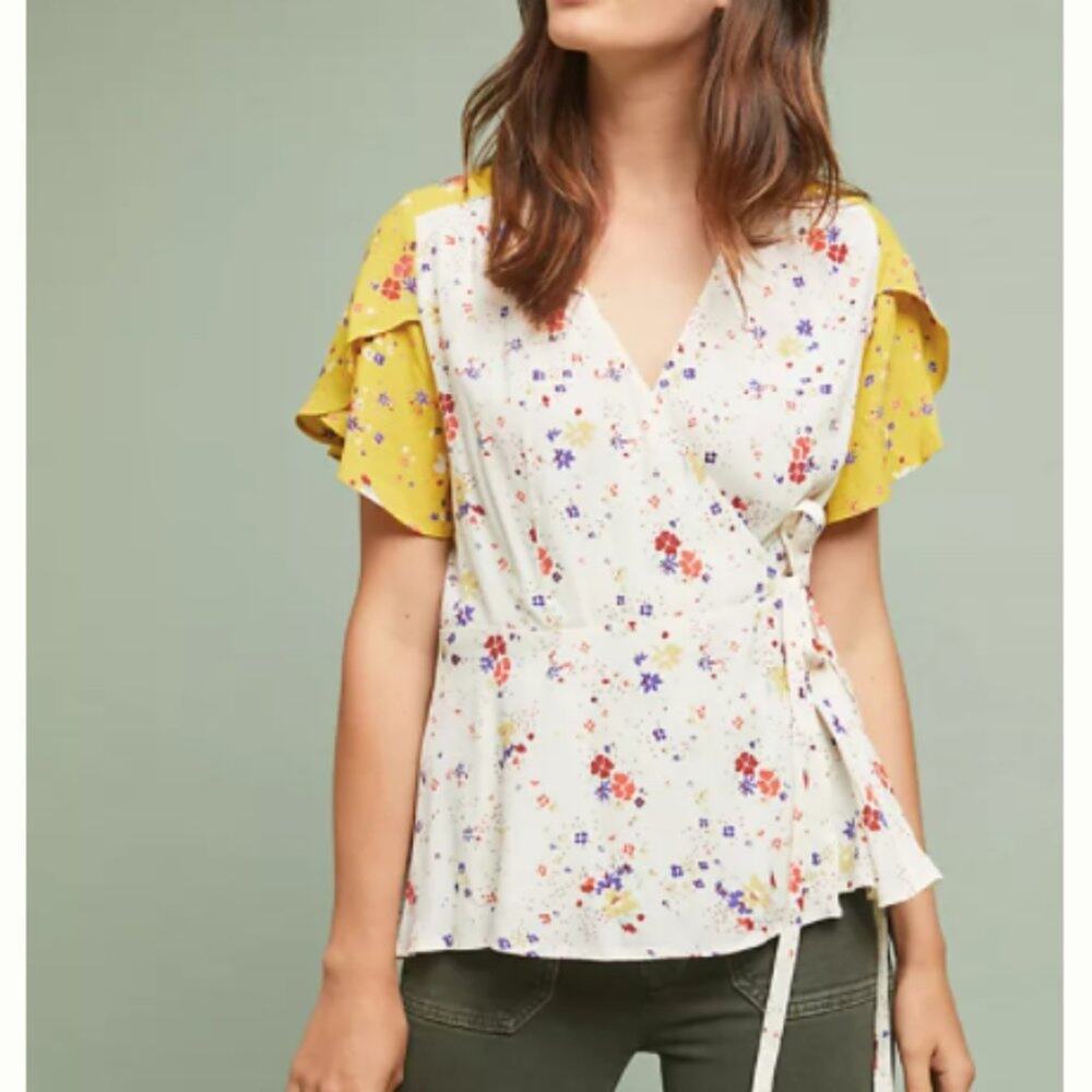 Anthropologie Meadow Rue Bon Voyage Floral Wrap Blouse